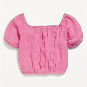 NWT new old navy Double-Weave Cropped Puff-Sleeve Top Girls XL 14-16 pink rose